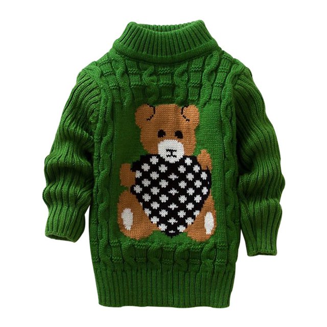 Kid's Winter Sweater for Boy Girl Cartoon Bear Knitted Low Collar Pullover Tops