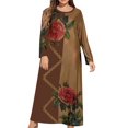 thumbnail image 2 of LSLJS Plus Size Women Casual Loose Printed Long-sleeve Crew-Neck Dress, 2 of 5