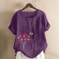 thumbnail image 1 of Liquidation Horkkom Hauts Grande Taille pour Femmes Été Décontracté Chemises en Lin à Manches Courtes Col Rond Imprimé Floral Blouses Amples, 1 of 4
