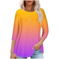 thumbnail image 1 of Pisexur Womens Plus Size Sweatshirt Gradients 3/4 Length Sleeve Tops Fall V-Neck Blouses Spring Ruffle Sleeve Tunic T-Shirts Dressy Casual, 1 of 4