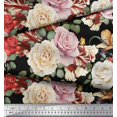 thumbnail image 3 of Soimoi Tissu en Poly Georgette Noir Imprimé Feuilles & Roses au Mètre 52 Pouces de Large, 3 of 3