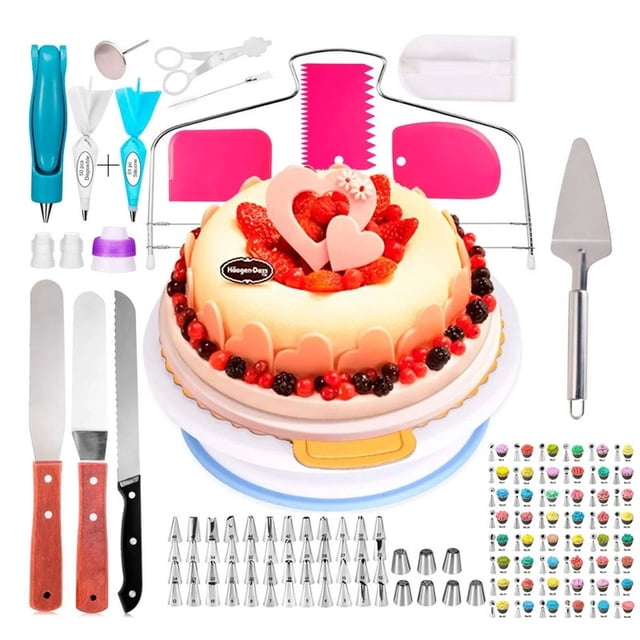 yeacher 124-Piece Premium Cake Decorating Kit with Turntable, Stainless Steel Tools, and Assorted Nozzles for Baking Enthusiasts