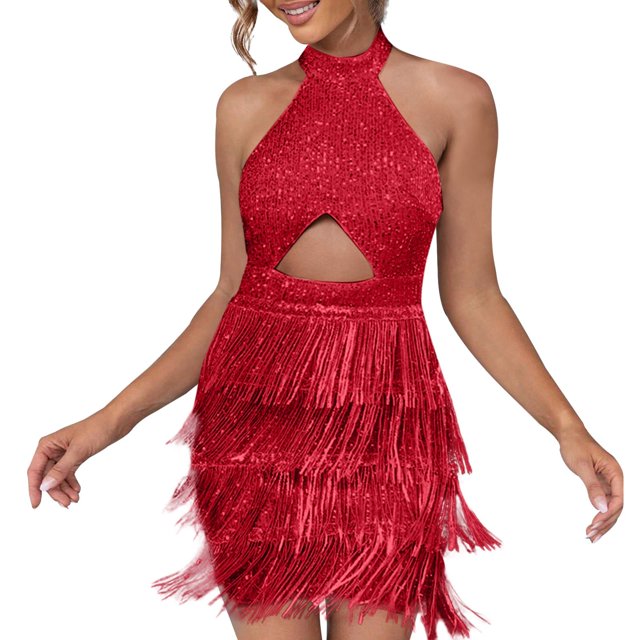 Ketyyh-chn99 Robes de Cocktail pour Femmes 2024 Robes de Soirée pour Mariage Col en V Uni Robe de Fête Formelle Évasée Élégante Robe Florale Invitée de Mariage Rouge,m