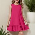 thumbnail image 2 of Milgrthf Robe d'Été pour Filles, Enfants, Décontractée, Col Rond, Sans Manches, Mode, Texturée, Ourlet à Volants, Mini Robe Débardeur, Robes d'Été pour Préadolescentes, Rose Vif, 14 Ans, 2 of 9