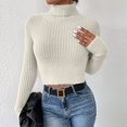 thumbnail image 2 of IROINID Women's Turtleneck Pullover Sweater Solid Color Loose Short Length Long Sleeve Sweater, 2 of 8