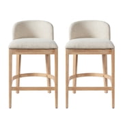 Noble House Calista Counter Height Bar Stool Set of 2,Beige Upholstered Seat,Natural + Beige
