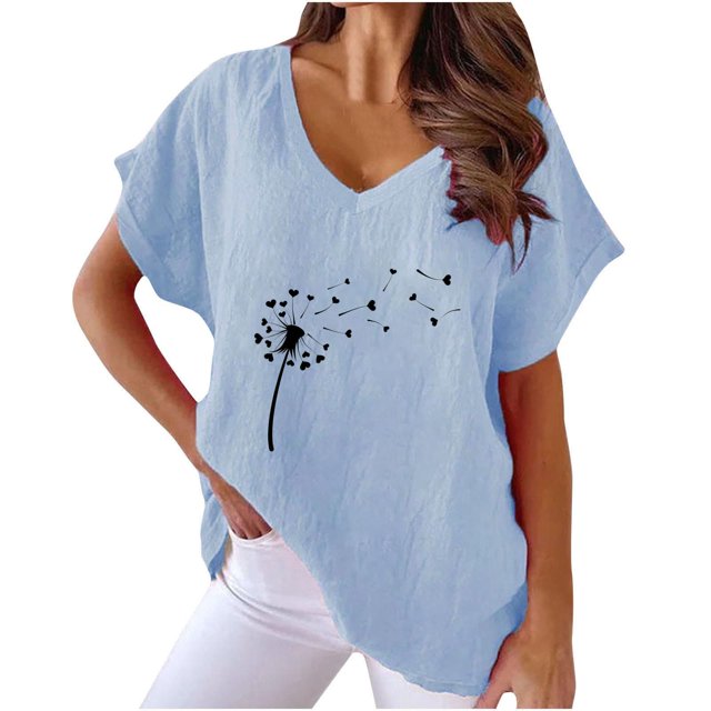 Birdeem Blouses pour Femmes T-Shirt Décontracté à Imprimé à Col en V à Manches Courtes pour Femmes