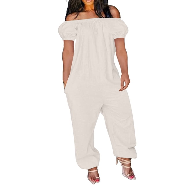 Birdeem Womens Solid Color off Shoulder Short Sleeved Loose Fitting Jumpsuit
