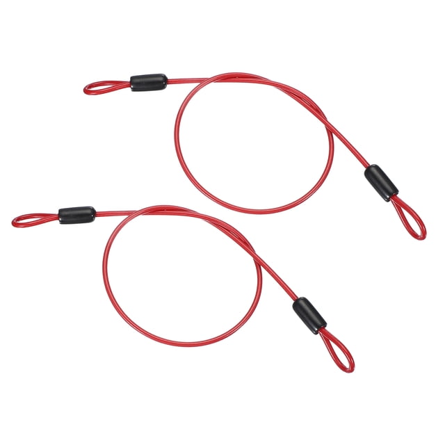 Uxcell Vinyl Coated Stainless Steel Cable with Loops, Flexible Wire Rope Security Chain Lanyard Lock for Outdoor Lighting Red 1/8" 1.6ft