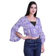 thumbnail image 3 of Moomaya Haut Court Imprimé pour Femmes Style Enveloppant Manches Longues à Volants Blouse d'Été Décontractée, 3 of 5