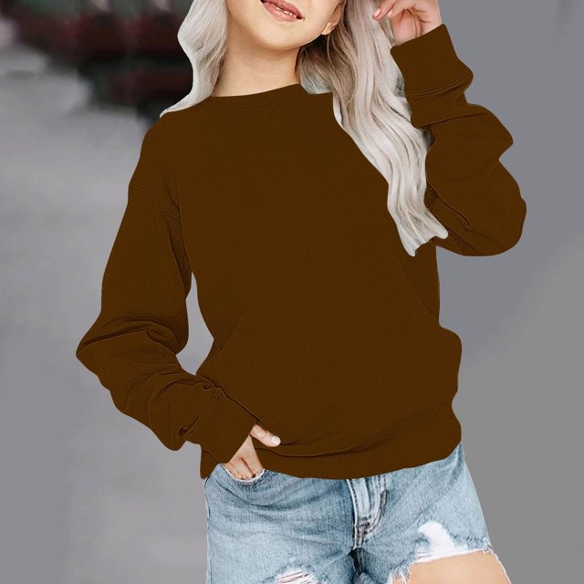 RXIRUCGD Sweat à Capuche pour Enfants Garçons Filles Mode Mignon Couleur Unie Manches Longues Col Rond (Marron, Taille : 2 Ans)