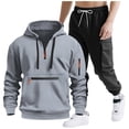 thumbnail image 1 of Mens Hooded Tracksuit, Long Sleeve Zipper Pocket Pullover and Drawstring Work Pants Set, Casual Two-Piece Outfit, 1 of 9