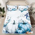 thumbnail image 1 of YST Draps de Lit Citrouille Enfants Action de Grâce Feuilles d'Érable Ensemble de Literie Rustique Automne Récolte Drap-Housse Format Simple pour Garçons Filles Décor de Chambre Campagnard d'Automne Draps, Blanc Bleu, 1 of 5