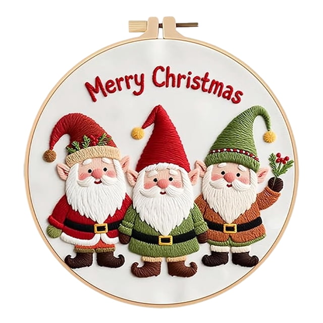 Beginner Embroidery Kit for Christmas DIY Projects with Printed Cloth, 3 Needles, English Instructions, and 20 cm Hoop