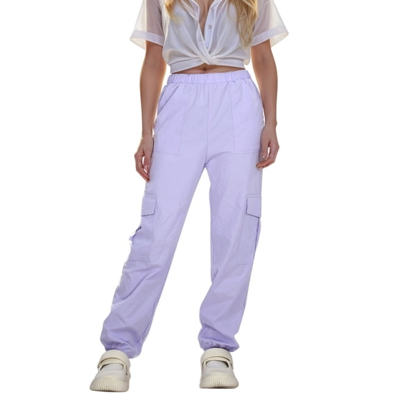 YOUSNH Cargo Pants for Girls Cargo Jogger Pants Casual Girl's Elastic Waist Cargo Pants with Pockets Girls Pants Purple 9-10 Years