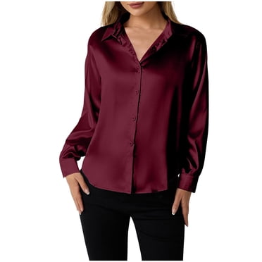 BLVB Chemises en Satin Soyeux à Boutons pour Femmes Chemises Habillées Blouses à Manches Longues Tunique Habillée pour le Travail