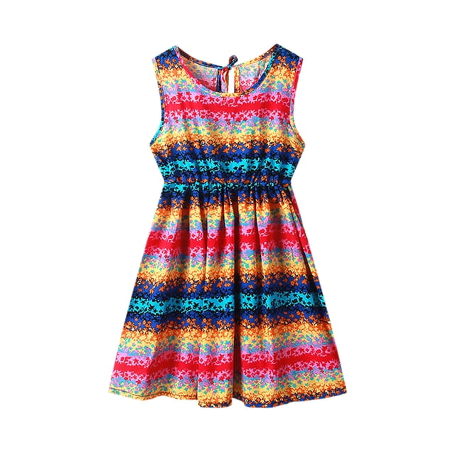 GDREDA Robe d'Été pour Fille 2025 Filles Tout-Petits Enfants Col Rond Été Sans Manches Décontractée Plage Imprimés Floraux Robe de Fête Rouge, 3-4 Ans