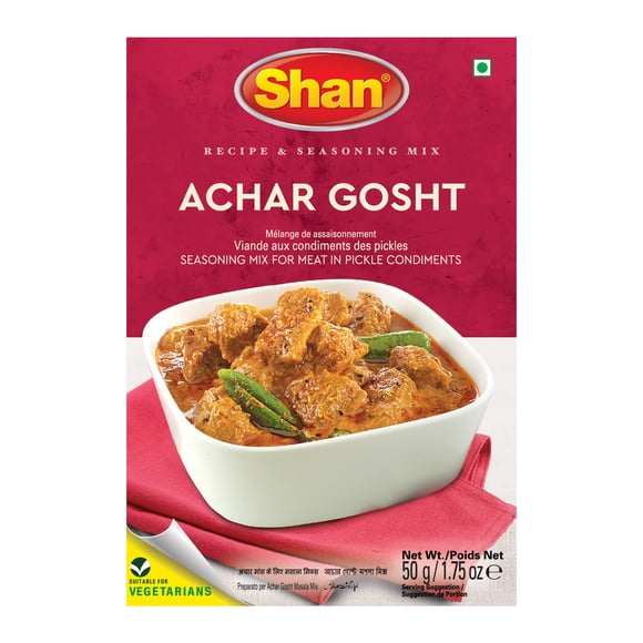 Shan Achar Gosht Seasoning Mix (50g) - Spice Packets for Meat in Tangy Pickle Condiments - Authentic Indian Spices for Curry & Gravy - No Preservatives, Gluten-Free & Halal