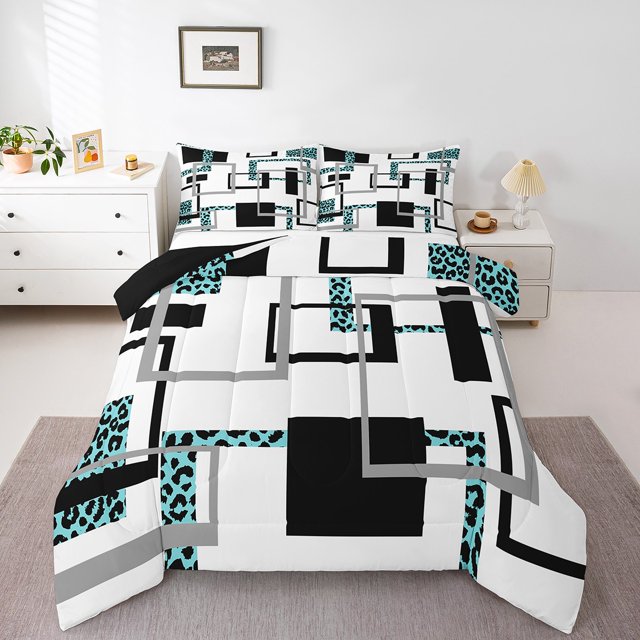 YST Ensemble de Douillette Moderne, Literie à Imprimé Guépard Bleu pour Femmes, Ensembles de Literie à Rayures Noires Très Grand, Couette Réversible Minimaliste avec 2 Taies d'Oreiller Légère