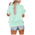thumbnail image 4 of fheaev Button Up Shirts For Women Roll Up Short Sleeve Button Down Cotton Linen T-Shirts With Pocket V-Neck Work Tunics Blouse Collared Tops, 4 of 9