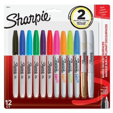 Sharpie Permanent Markers, Fine Point, Assorted Colours, 12 Count