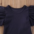 thumbnail image 3 of Newborn Baby Girl Ruffle Short Sleeve Romper Bodysuit Basic Solid Color T-Shirt Tops Summer Clothes Navy Blue 6-12 Months, 3 of 7