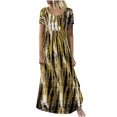 thumbnail image 2 of Pisexur Robe à Manches Courtes à Col Rond Imprimé Teinture sur Nœuds Robe Décontractée d'Été à Fleurs Robe à Manches Courtes Femme Robe pour Femme Robe Mini Robe Femme en Liquidation, 2 of 8