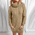 thumbnail image 2 of FVWITLYH Robes Sexy pour Femmes Dames Automne Hiver Ajustée Manches Longues Plissée Col Roulé Robe Pull Tricotée Kaki,L, 2 of 5