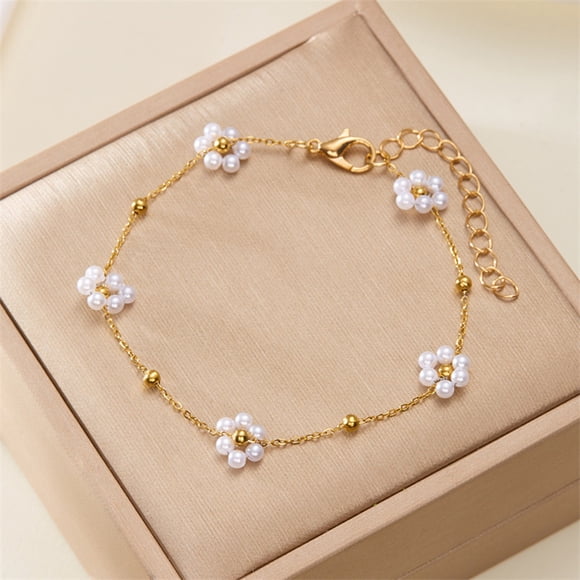 Yhmxh Home Decor, Room Decor, Wall Decor Flower Pearl Women's Bracelet Temperament Pearl Bracelet Is Suitable As A Female Gift And Can Be Given To Her As A Birthday Gift Or Jewelry Gift Alloy Bracelet