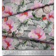 thumbnail image 2 of Soimoi Orange Rayon Fabric Stripe,Floral & Butterfly Printed Fabric 1 Yard 42 Inch Wide, 2 of 3