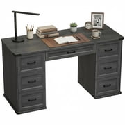 HOMCOM 55" Farmhouse Executive Desk with 7 Drawers, Computer Desk, Black