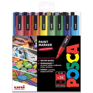 POSCA PC-3M Paint Marker Art Pens - 0.9-1.3mm - Pack of 16 - Starter Set in Wallet