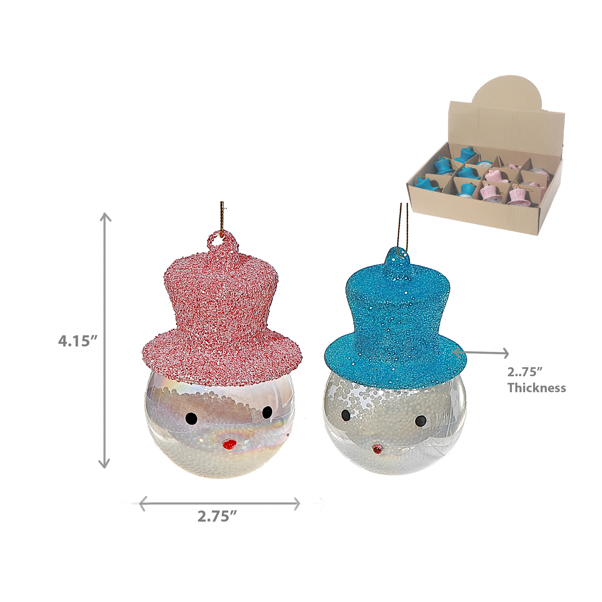 Bonhomme De Neige En Verre Avec Chapeau Haut-De-Forme (Assortiment) - Lot De 12