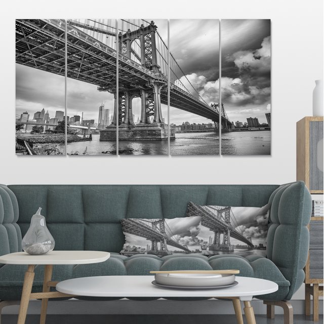 Pont de Manhattan en Ombre Grise - Impression sur Toile