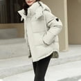 thumbnail image 3 of Économies d'Automne/hiver! srobpty Manteau Matelassé à Manches Longues pour Femmes, Veste à Capuche Décontractée Colorée à Manches Longues pour Dames Blanc, TTG, 3 of 4