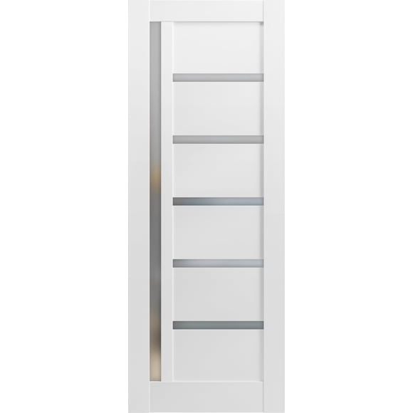 SARTODOORS Lite Slab Barn Door Panel 36 x 96 | Quadro 4088 White Silk with Frosted Opaque Glass | Sturdy Finished Wooden Modern Doors | Pocket Closet Sliding