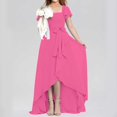 thumbnail image 4 of XIMIN Girls Plus Size Square Neck Solid Color Chiffon Bridesmaid Dresses Formal Cocktail Party Dresses with Sleeves Ruffle High Low Evening Formal Dress, 4 of 5