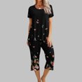 thumbnail image 2 of Mikilon Pyjama Décontracté pour Femmes, Ensemble de Sommeil, Imprimé Vintage, Manches Courtes, Pantalon Capri, 2 Pcs, Col Rond, Tenue de Détente Décontractée avec Poches, Ensemble 2 Pcs, Multicolore, TG, 2 of 8