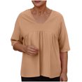 thumbnail image 1 of Liquidation d'Économies! Hauts pour Femmes Grande Taille, Blouse d'Été à Manches Courtes pour Femmes, Chemisiers Unis pour Femmes Raglan à Manches Mi-Longues à Col en V Patchwork Haut Plissé, 1 of 5