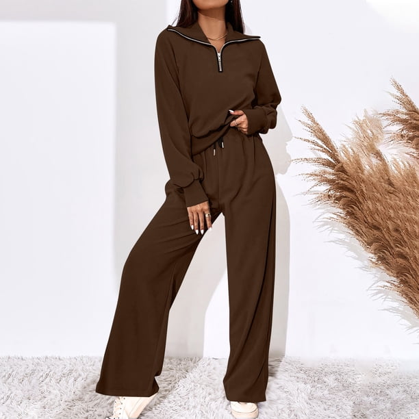 PEZHADA Fall Savings Women Two Piece Outfits Tracksuit Half Zip