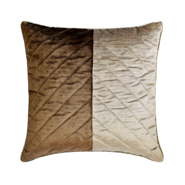 The HomeCentric Decorative Brown Pack of 2, 14x14 inch (35x35 cm) Throw Pillows, Velvet Quilted, Patchwork & Chevron Throw Pillows For Couch, Geometric Pattern Modern Style - Kiona
