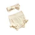 thumbnail image 2 of Xingqing Infant Baby Girls Bloomers Diaper Cover High Waist Elastic Ruffle Shorts Solid Color Underwear Headbands Set, 2 of 7