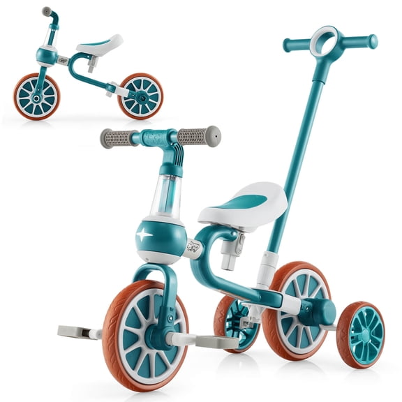 Honeyjoy Tricycles 4 en 1 pour Enfants avec Poignée de Poussée et Roues Stabilisatrices Vélo d'Équilibre pour Bébé Vert