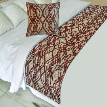 The HomeCentric King / Queen / Twin Brown Decorative Bed Runner King 90"x18" Bed Runner WITHOUT Pillow Cover, Quilted, Swirl Pattern Bed Scarf on Satin fabric - Brown Swirls