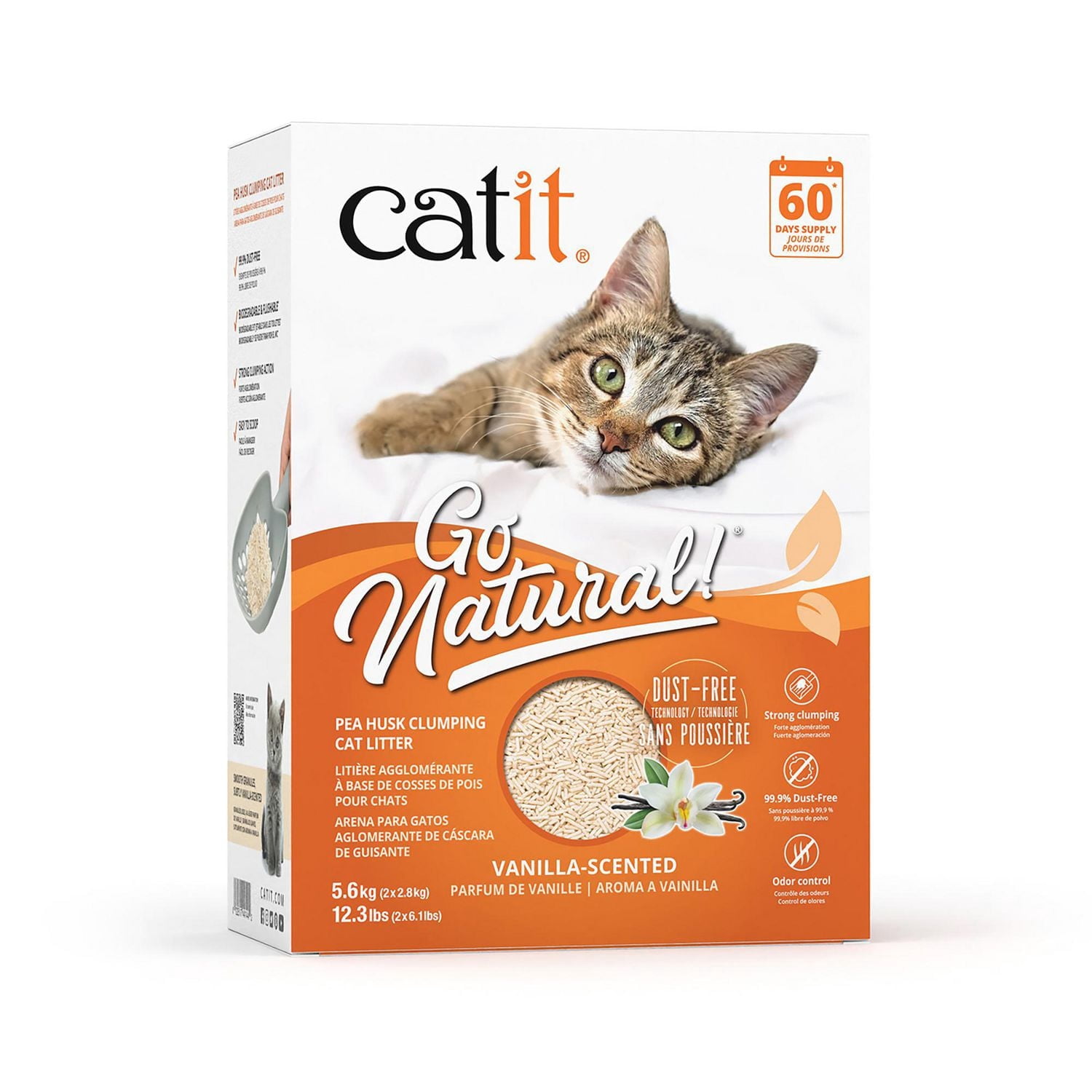 Catit Go Natural! Pea Husk Clumping Cat Litter, Vanilla Scented, 5.6 kg (12.3 lbs) Box