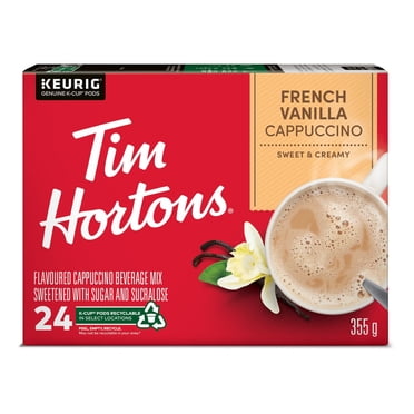 Capsules K-Cup de cappuccino vanille française Tim Hortons, capsules K-Cup à usage unique compatibles avec Keurig, sucré et crémeux, 24 capsules