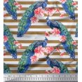 thumbnail image 1 of Soimoi Polyester Crepe Fabric Stripe,Floral & Peacock Bird Print Fabric by The Yard 52 Inch Wide, 1 of 3