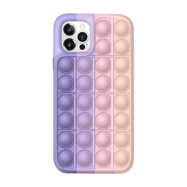 Étui de Téléphone Fidget Toys, Étui de Protection en Silicone à Bulles pour iPhone7/8/7Plus /8Plus/ X/TP/ XR/TP Max/11/11ProMax/12/12Pro/ 12ProMax(Violet-Poudre)