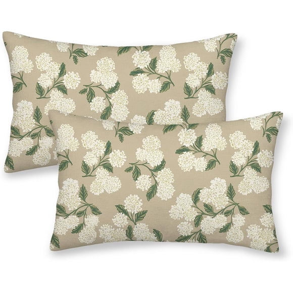 Housses de Coussin de Printemps 18"x18 Pouces" 2 Pcs Bleu Vert Hortensia Décor Coussins Décoratifs Vintage Floral Saisonnier Été Décoration Extérieure Taie d'Oreiller Housse de Coussin en Lin pour Canapé Sofa
