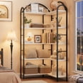thumbnail image 4 of Corner Bookshelf Arched Bookcase, L Shaped Bookshelf Industrial Corner Shelf, Large Bookshelf With Metal Frame, Etagere Shelf Corner Display Rack for Living Room Bedroom, 4 of 9